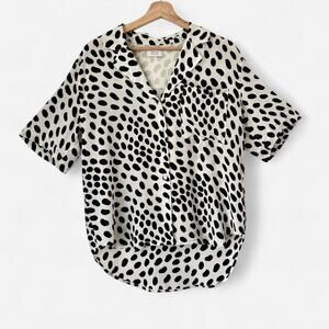 AYR Black & White Animal Print Silk The Pool Boy Blouse- SZ Small, Slow Fashion